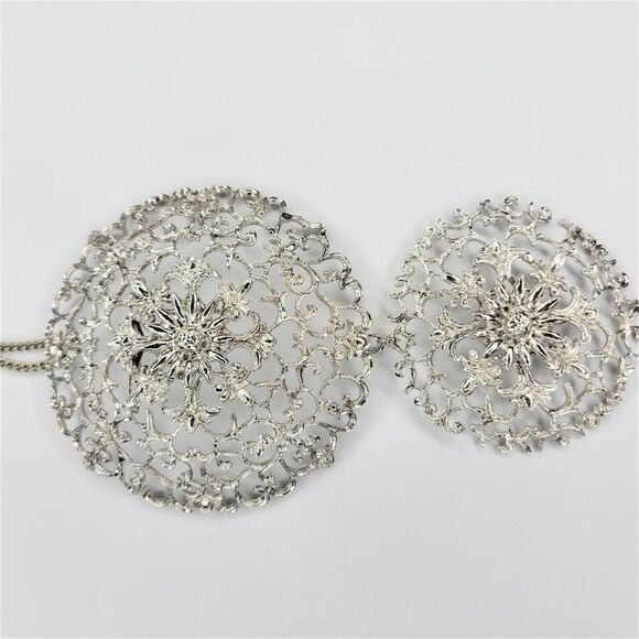 Silver Rhodium Filigree Pendant Necklace - Picture 10 of 12